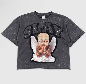 Taker Cropped Digital Puff Print Cropped T Shirt (Black) T5205